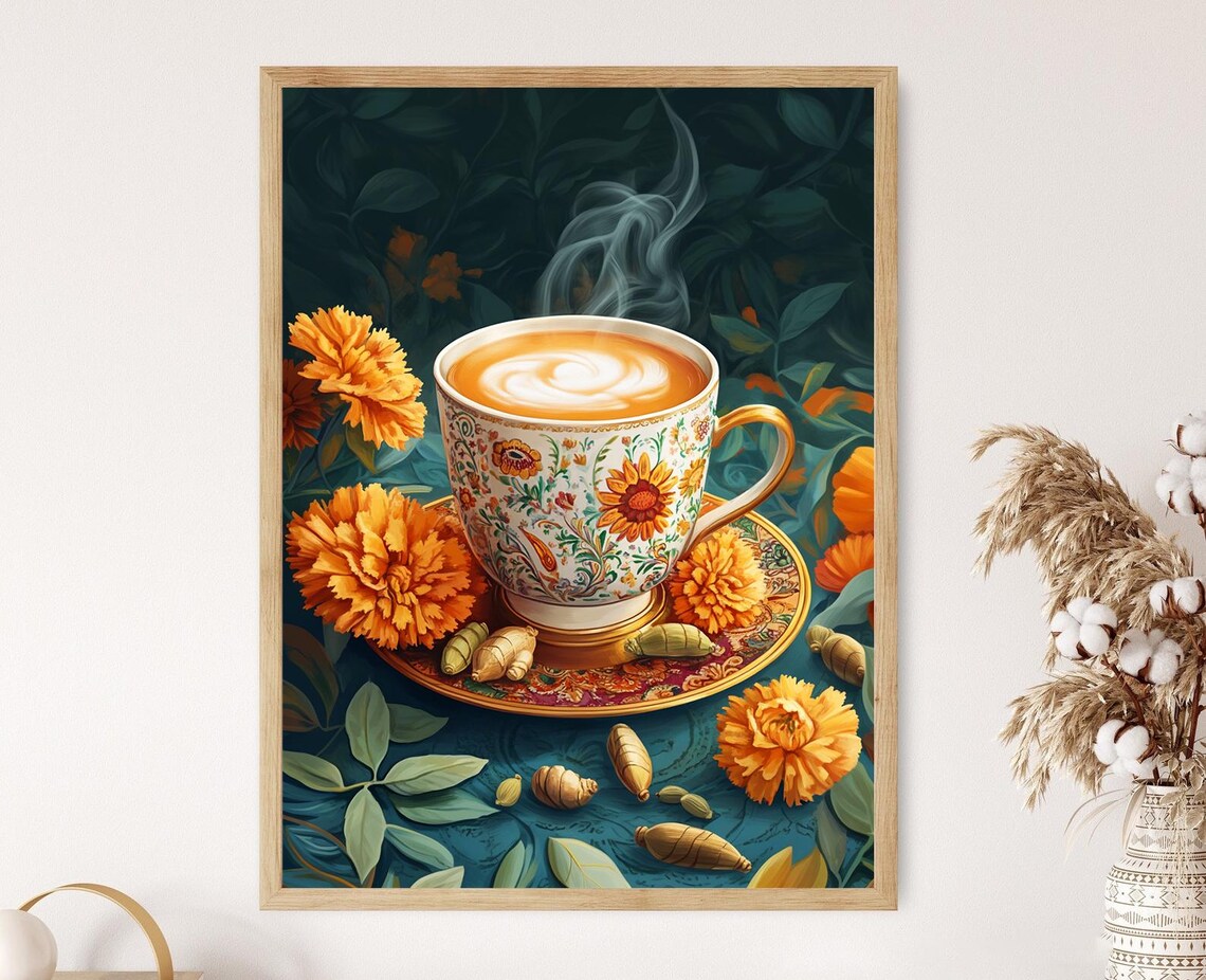 Masala Chai Brass Tea Glass Illustration Art Print