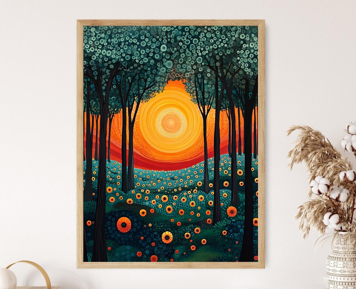 Yayoi Kusama Dot Forest Sunset, Pointillism Nature