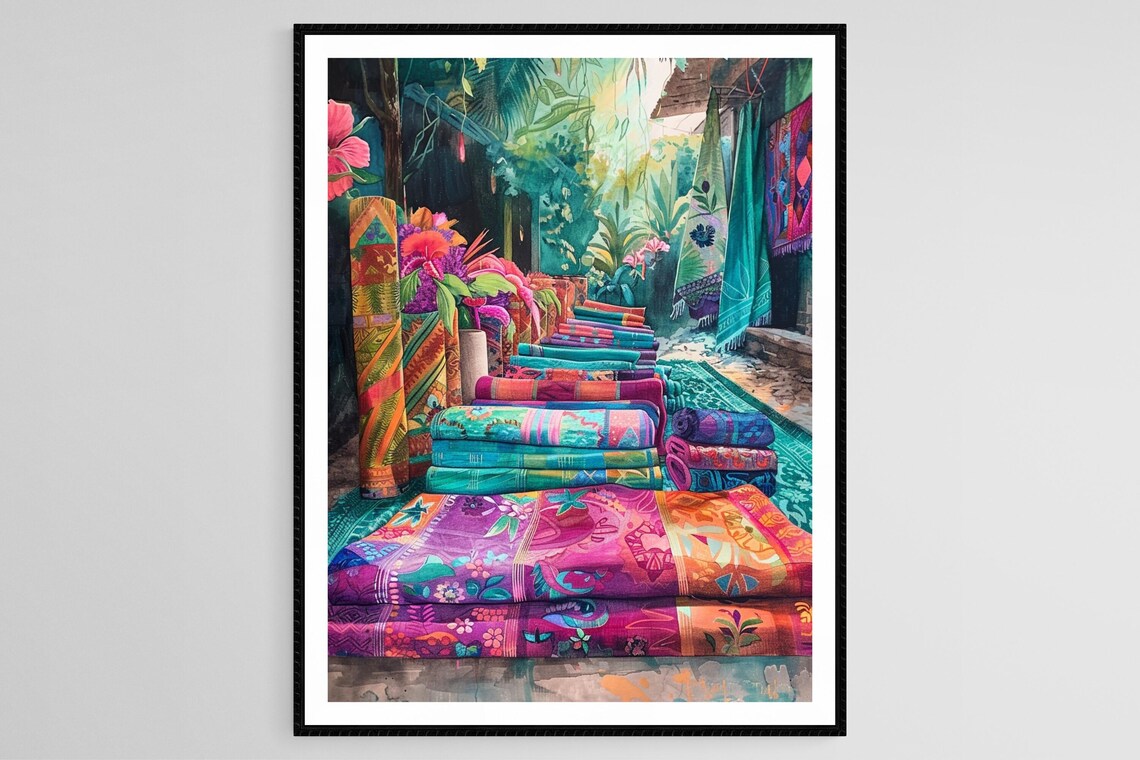 Thai Silk Weaving, Vibrant Patterns Art Print