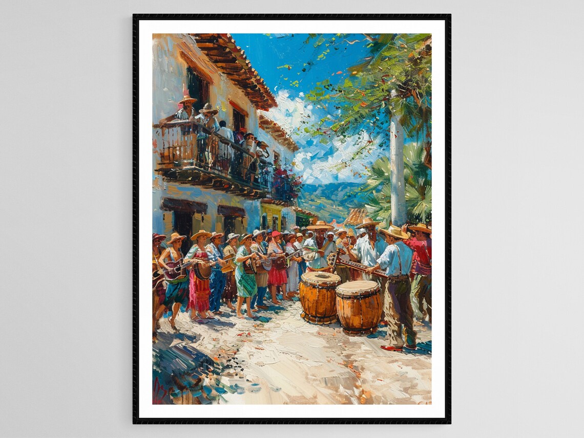 Nicaraguan Marimba Band Town Square Street Performance Art Poster
