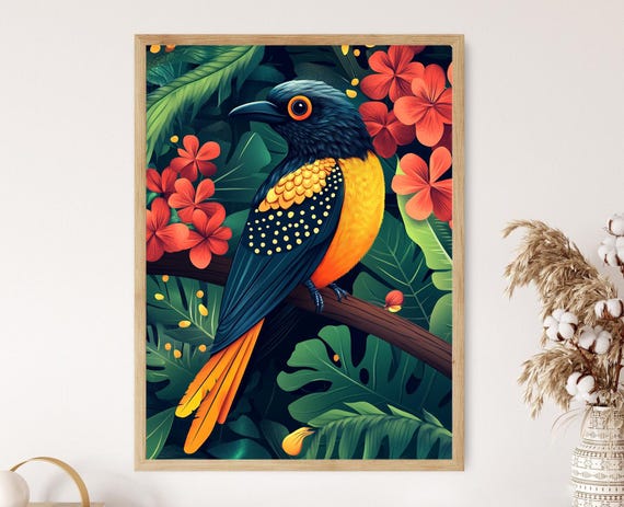 Haitian Trogon Illustration Voodoo Inspired Patterns And Jungle Art Print