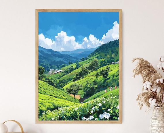 Srimangal Tea Gardens Art Print Bangladesh Green Hills Landscape
