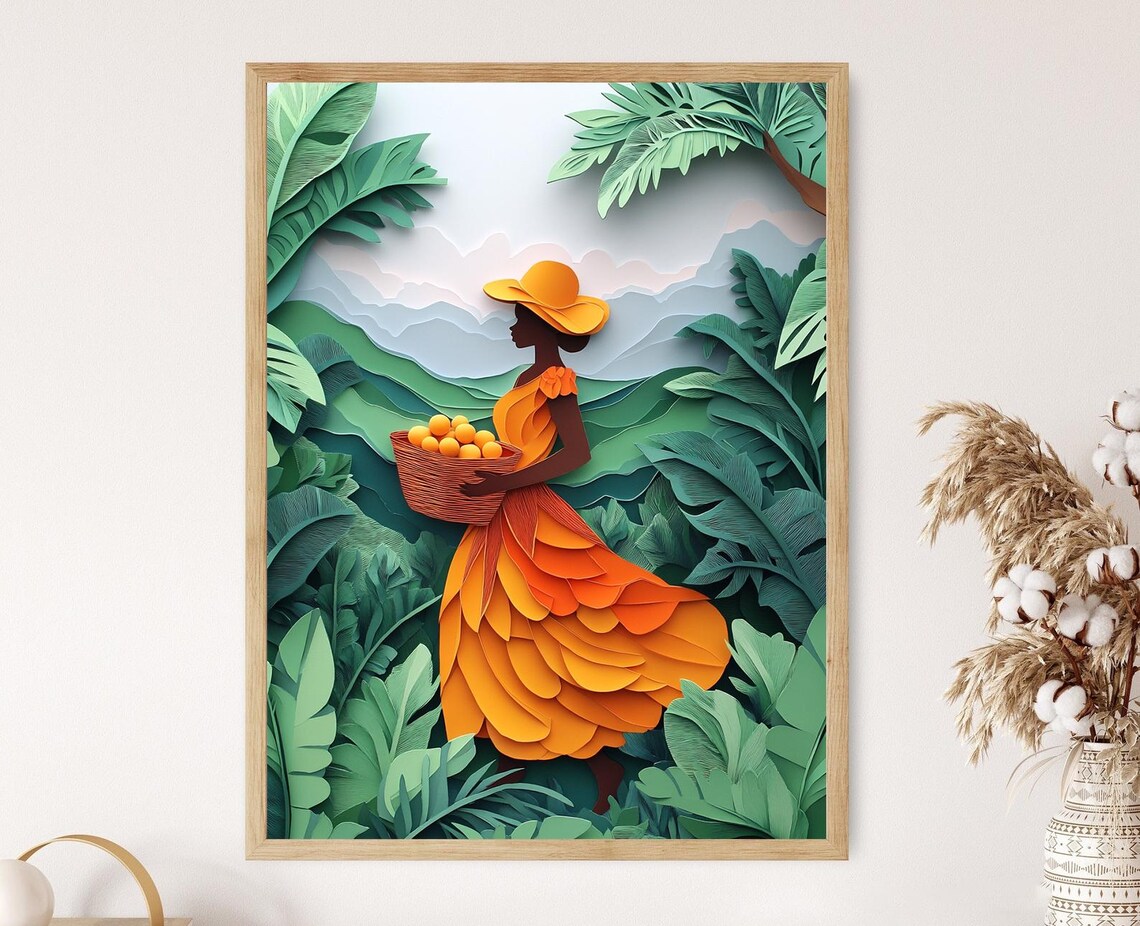 Barbados Woman, Guava Basket Illustration Art Print