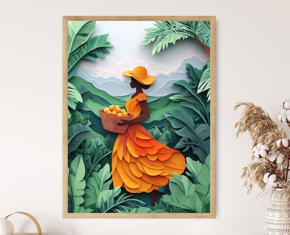 Barbados Woman, Guava Basket Illustration Art Print