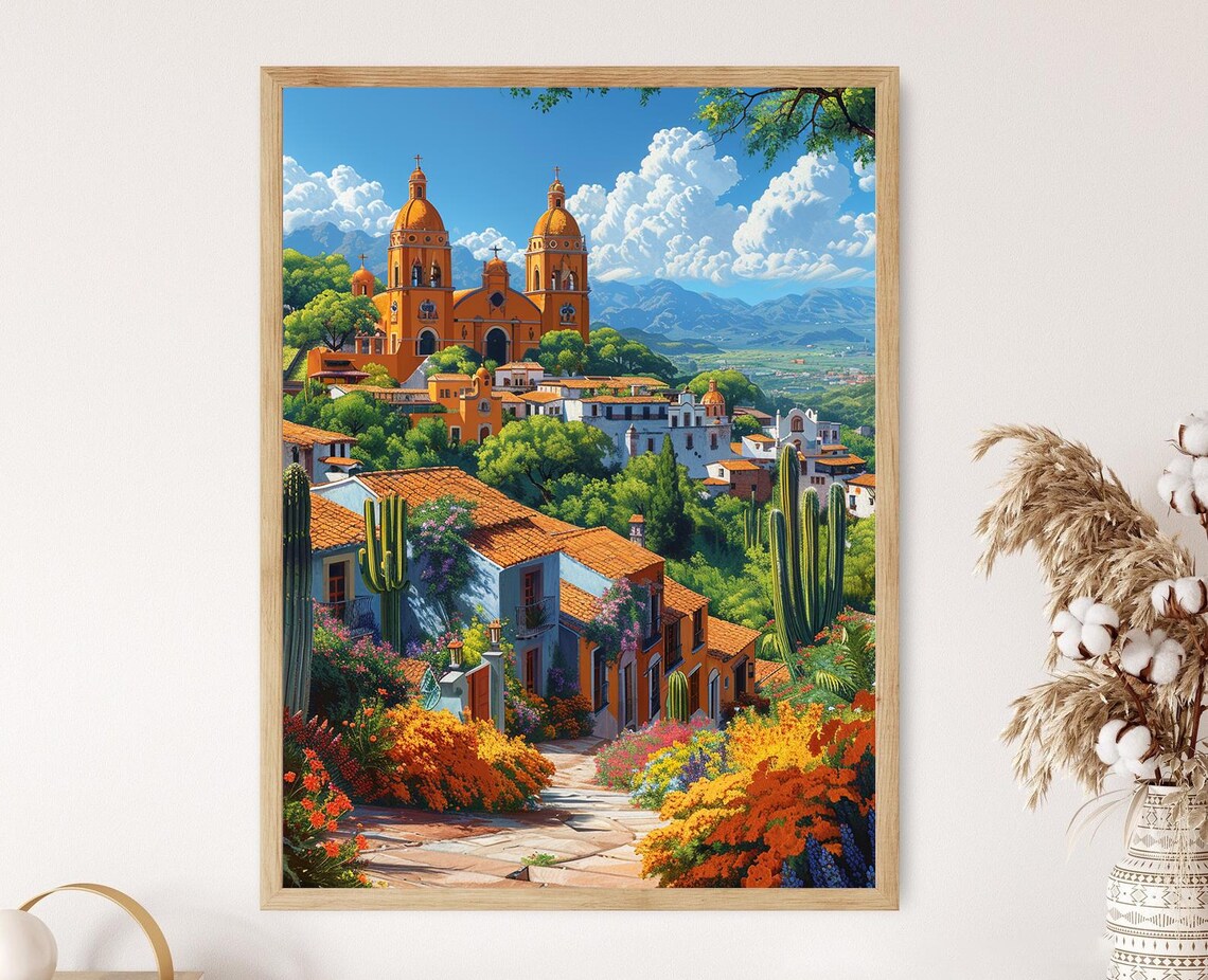 Morelia Countryside Churches Painting, Mexican Artwork