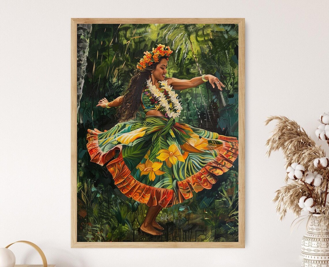 Hula Dancer Boho Art Print, Island Dance Illustration