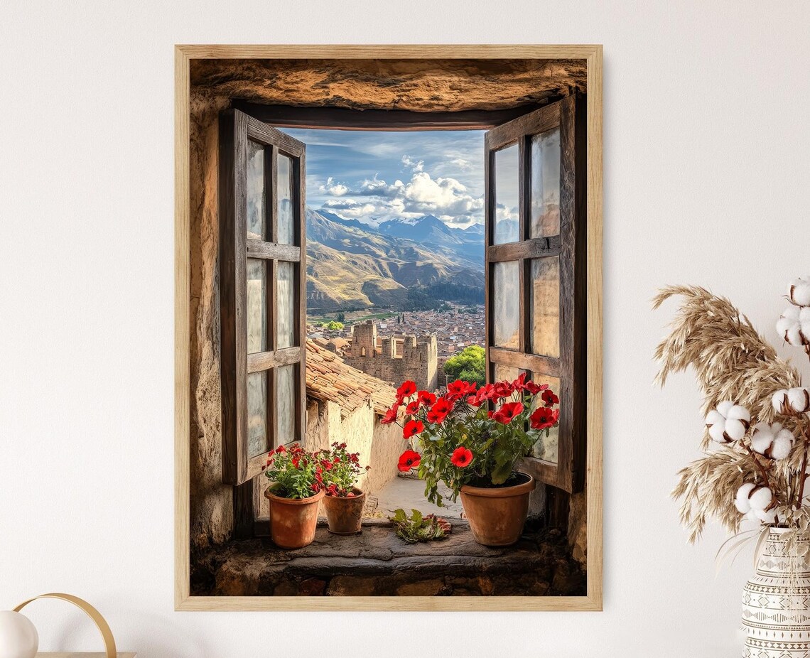 Cusco Peru Window View, Inca Ruins Art Print