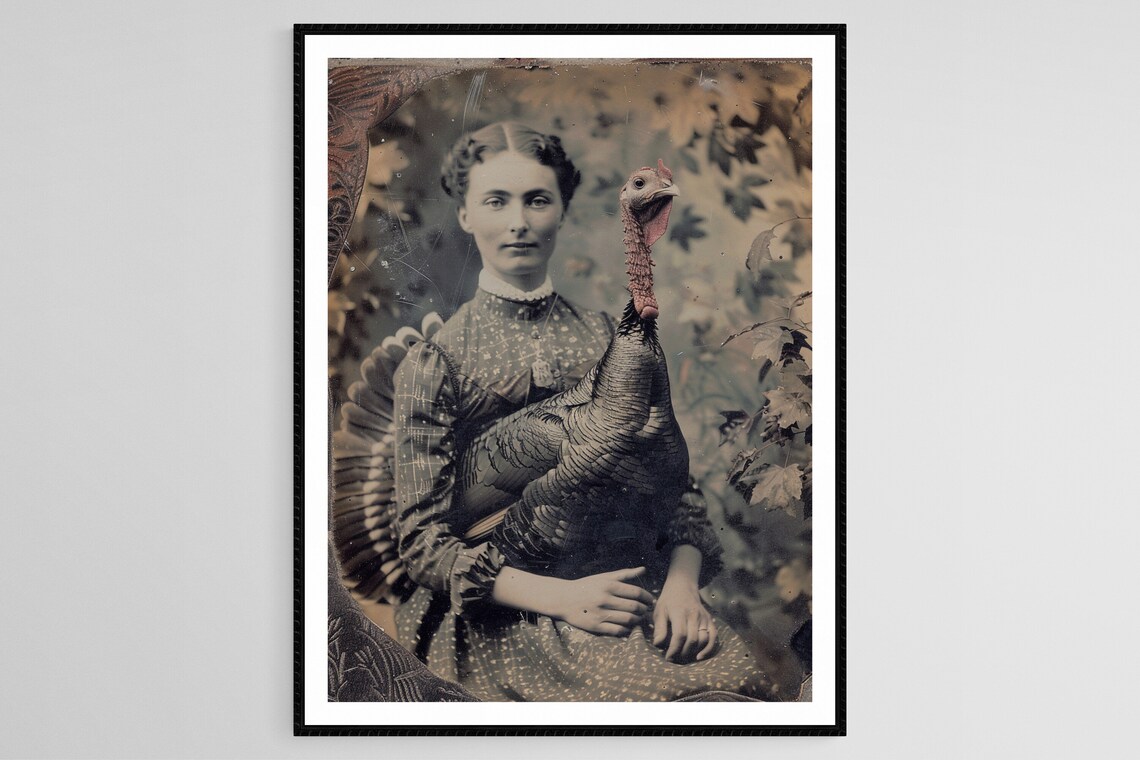 Victorian Woman Holding A Turkey On Her Lap Vintage Photo Poster