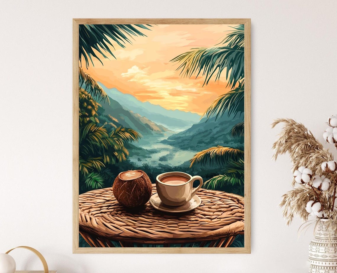 Kingston Hot Chocolate Scene Jamaican Heritage Art Blue Mountain View Print