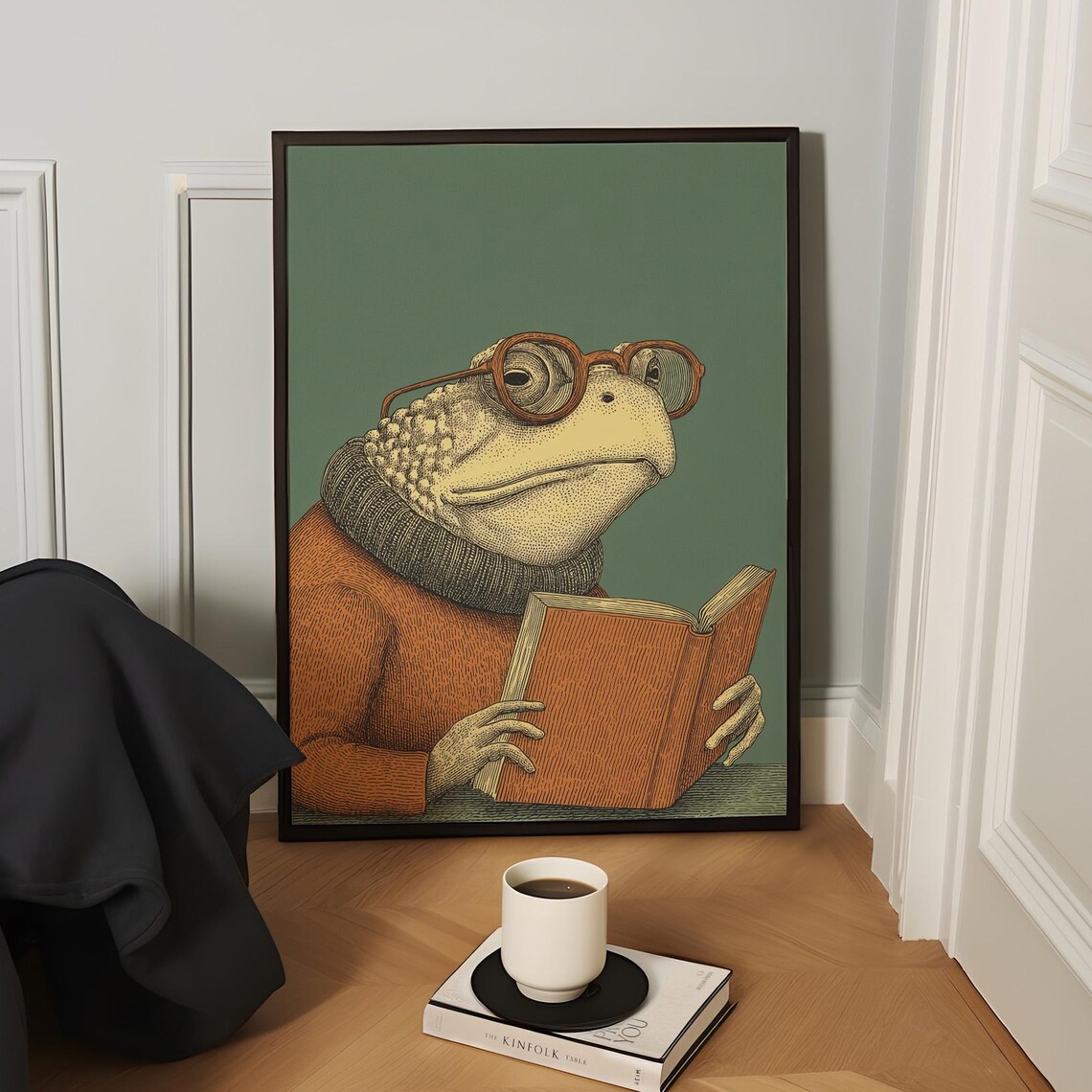 Gentleman Toad with Glasses Reading Old Book Cozy Animal Poster