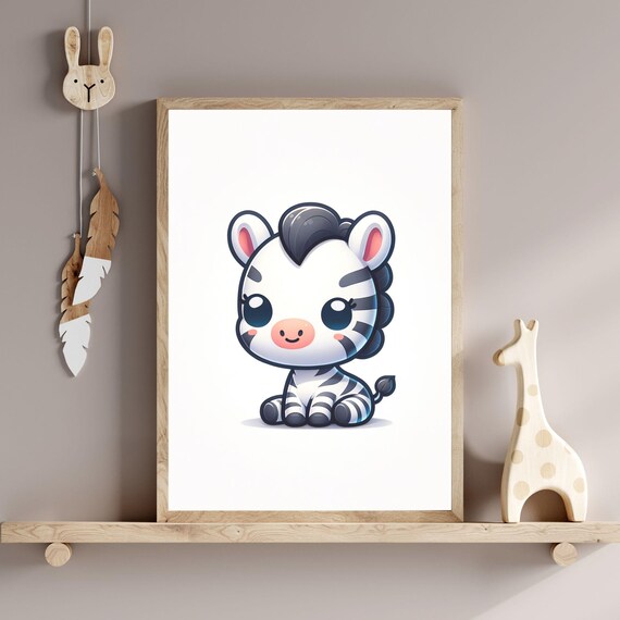Cute Baby Zebra Cartoon Sitting Sweet Safari Nursery Kids Poster