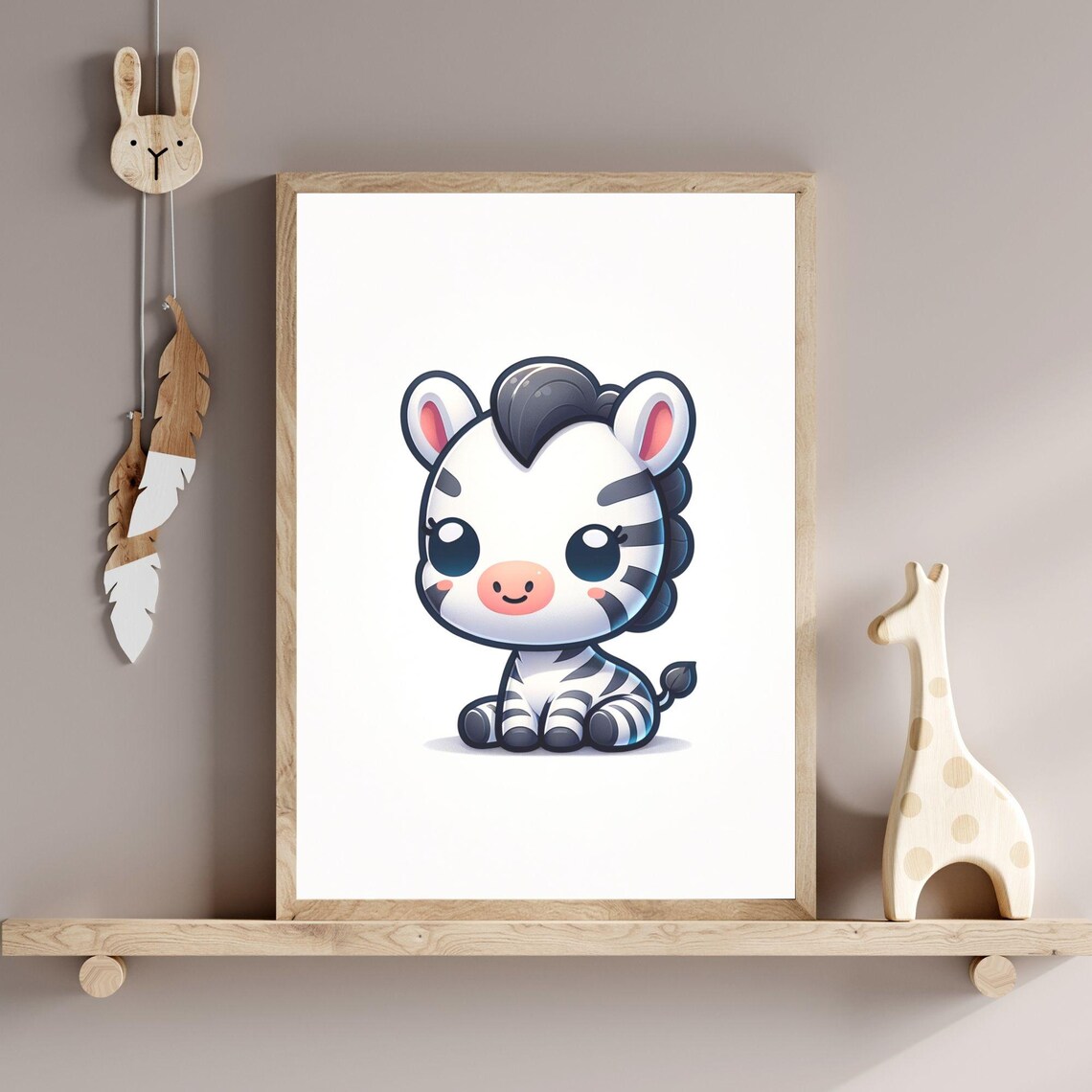 Cute Baby Zebra Cartoon Sitting Sweet Safari Nursery Kids Poster