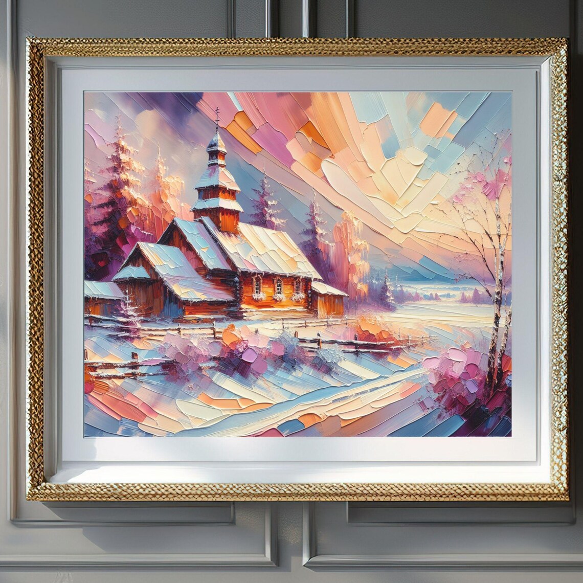 Winter Wall Art Rustic Wooden Church Acrylic Painting Farmhouse Wall Art Rustic Church Art Country Church Decor