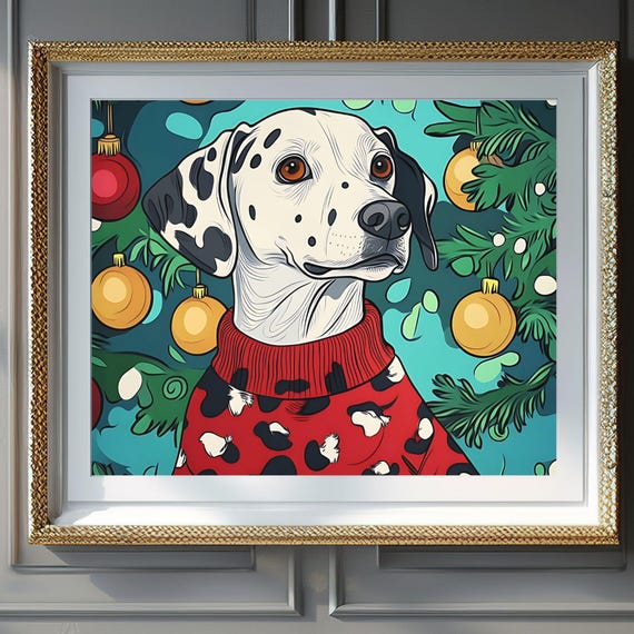 Christmas Wall Art Wall Art Dalmatian In Christmas Sweater Cute Holiday Decor Christmas Dog Art Print Instant Gift Idea