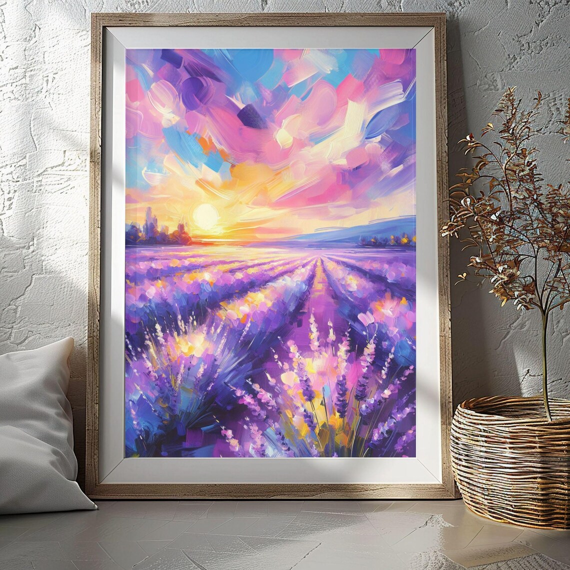 Lavender Field Sunset In Full Bloom Abstract Acrylic Art Poster