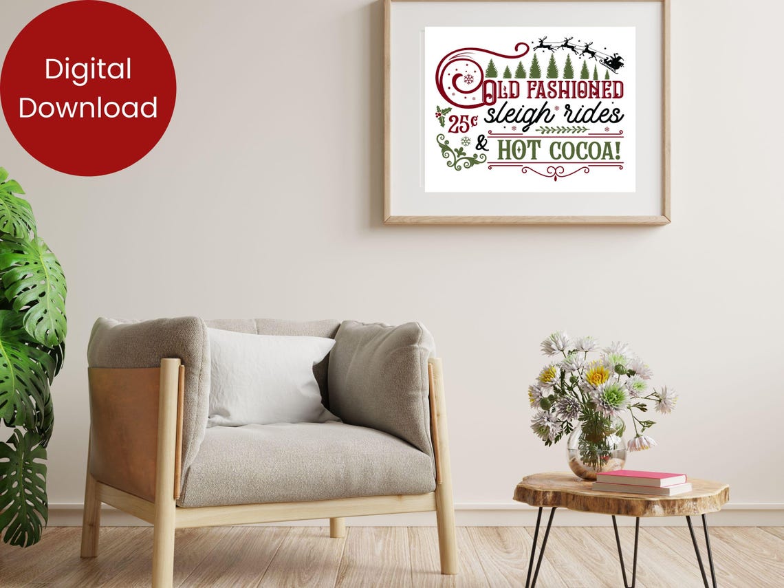 Old Fashioned Sleigh Rides and Hot Cocoa Retro Christmas Sign Poster - Image 2