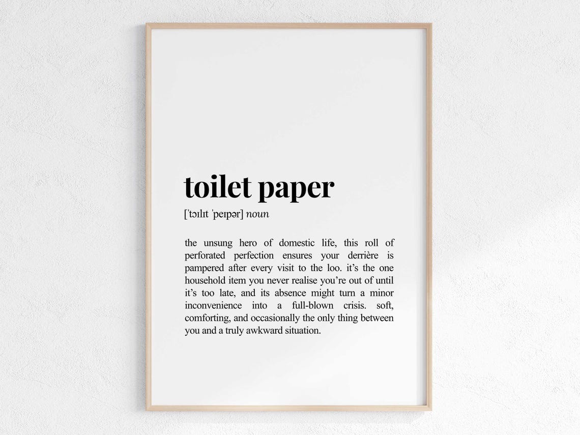 Toilet Paper Definition Funny Dictionary Style Bathroom Wall Art
