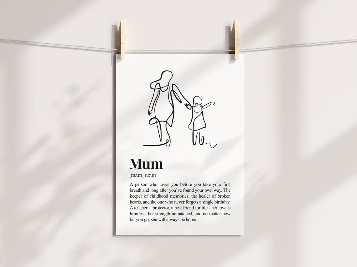 Mum Definition Hanging Line Art Mother Child Mothers Day Poster