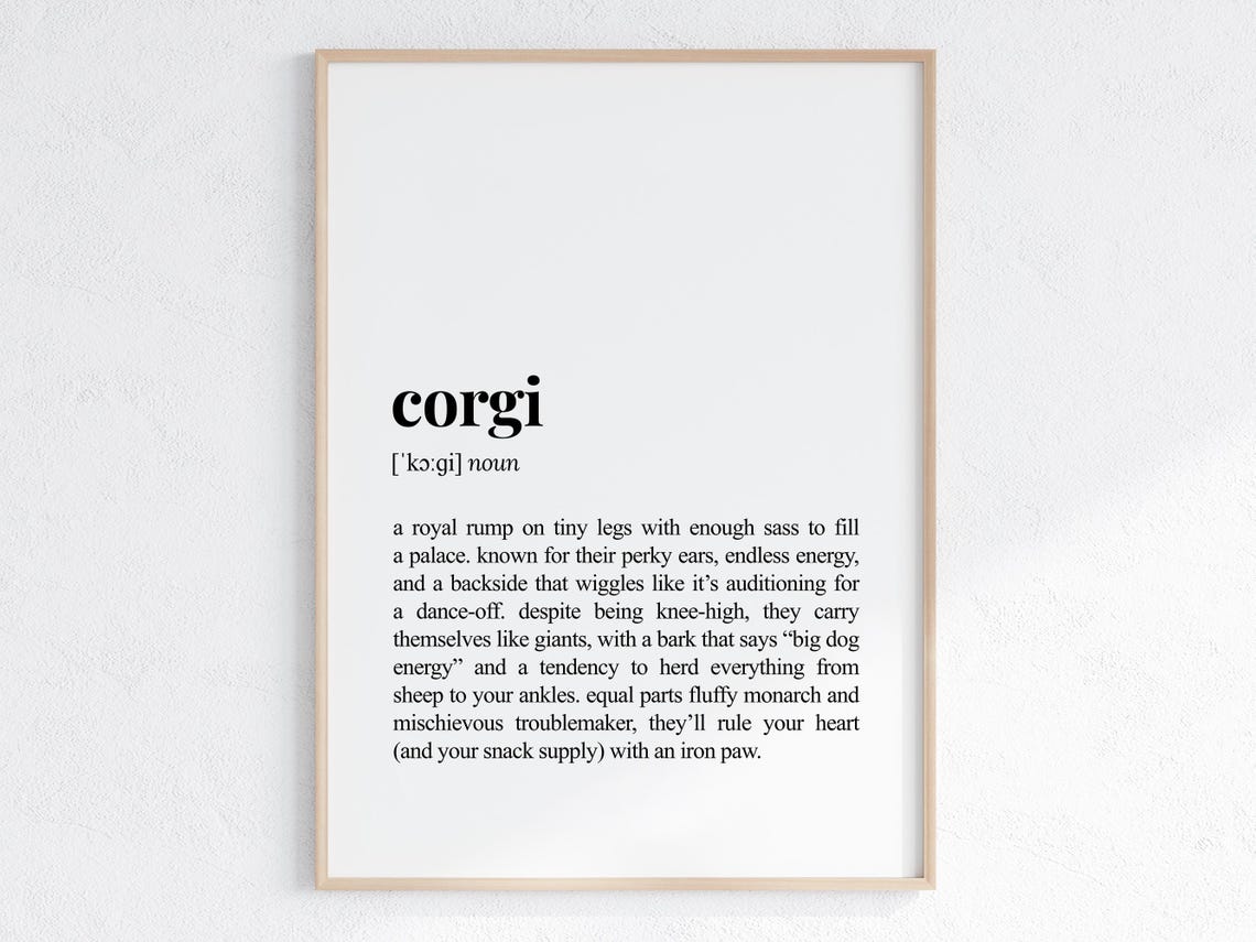 Corgi Funny Definition Print Cheeky Gift For Dog Parent Lover Art Humorous Dictionary Poster
