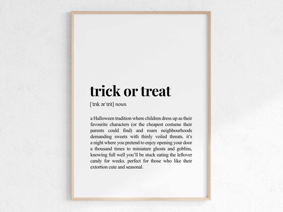 Trick Or Treat Definition Funny Dictionary Style Halloween Wall Art