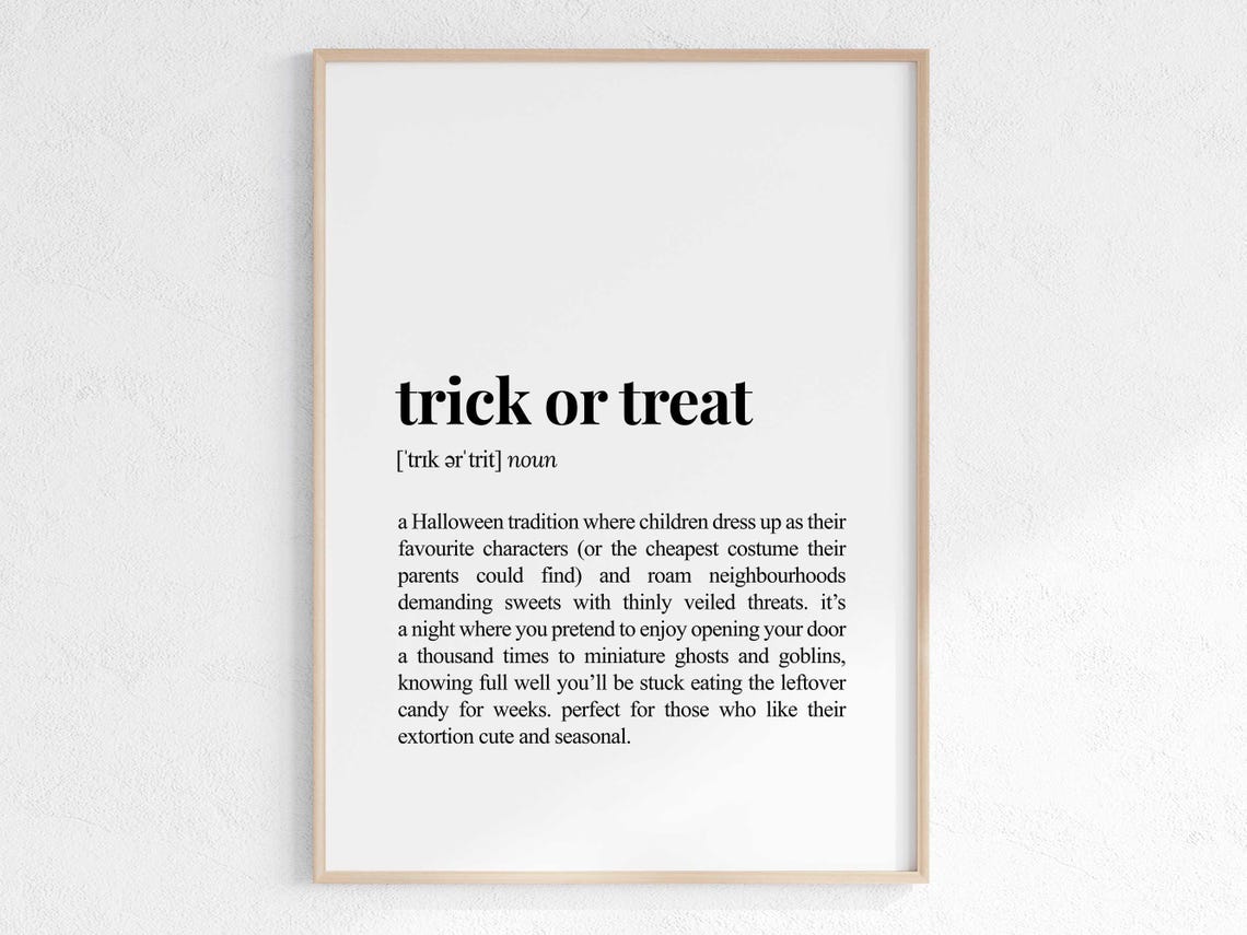 Trick Or Treat Definition Funny Dictionary Style Halloween Wall Art