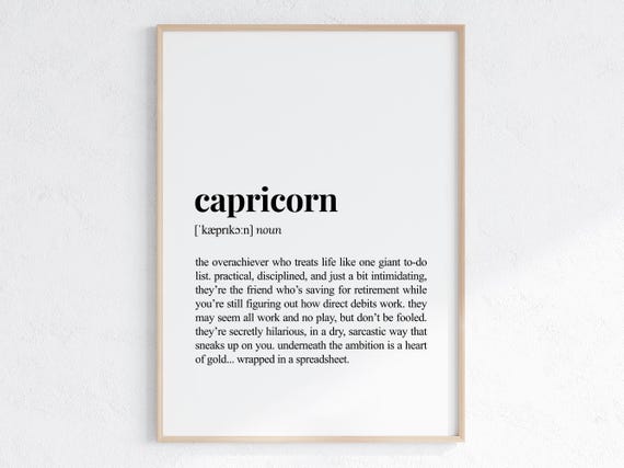 Capricorn Zodiac Sign Funny Definition Print Astrology Art Funny Birthday Gift Sarcastic Dictionary Poster