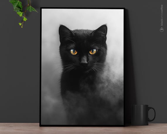 Halloween Black Cat Art Spooky Wall