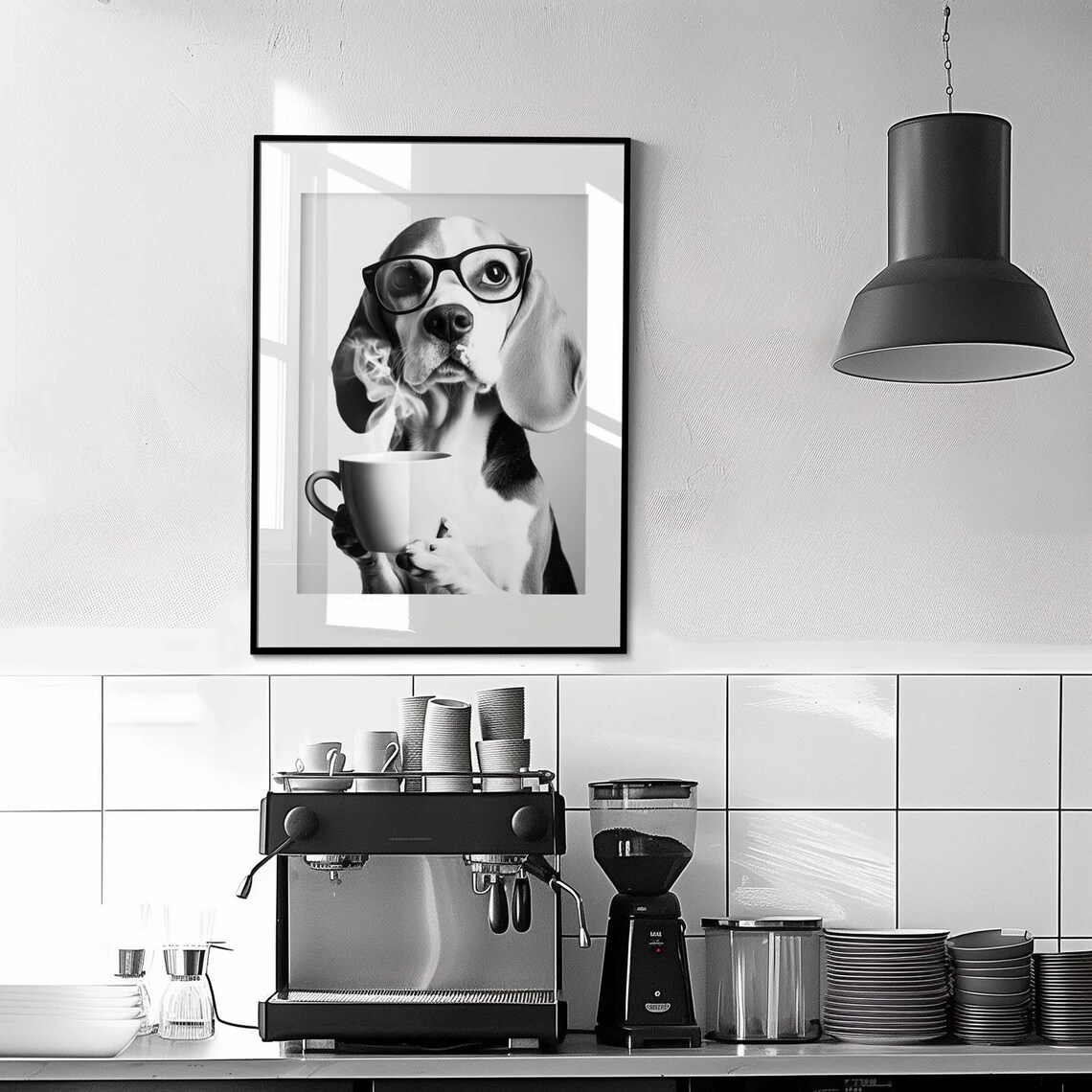 Beagle Coffee Black and White Art Print, Bar Cart - Image 3