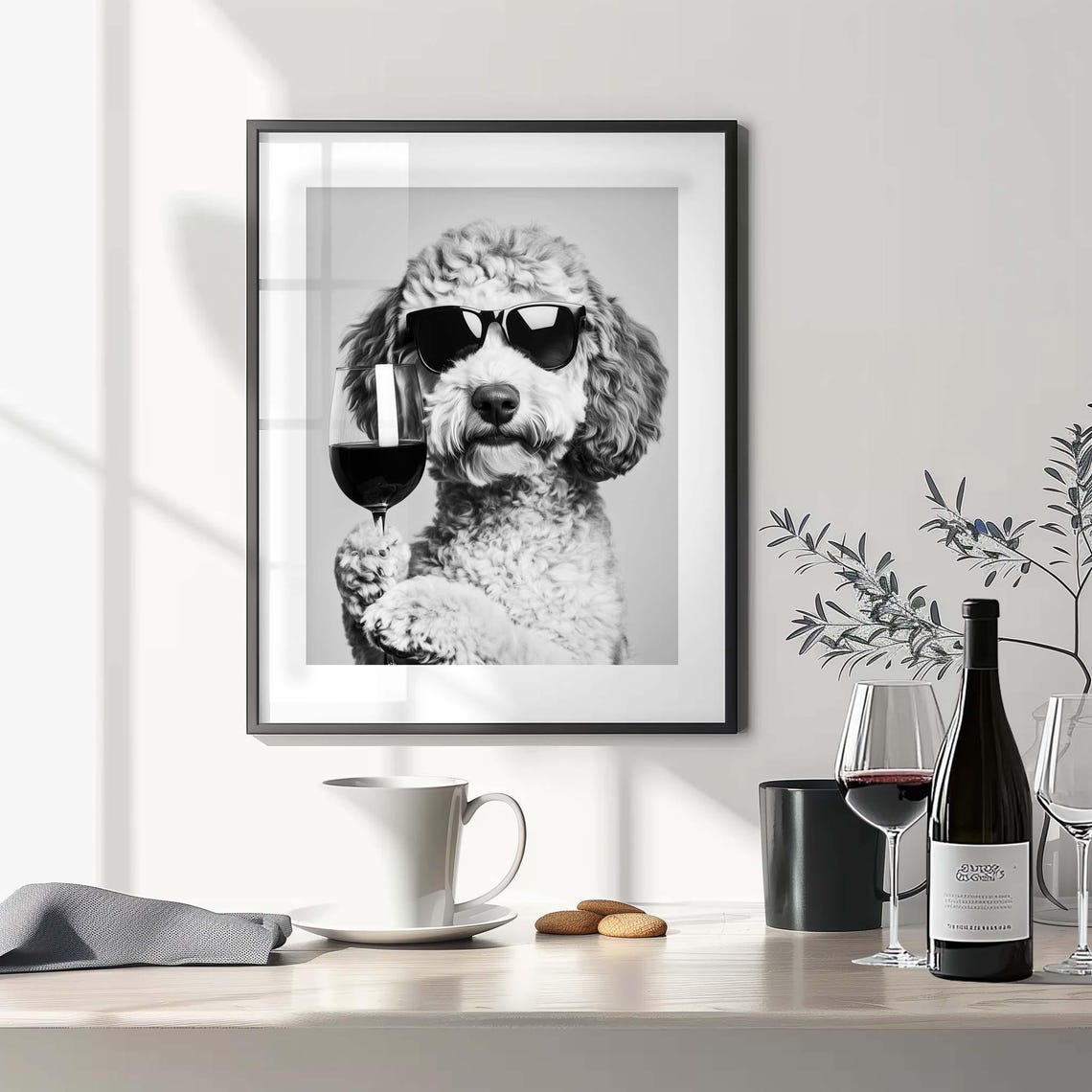 Labradoodle in Sunglasses Holding Wine Glass Funny Bar Poster - Image 3