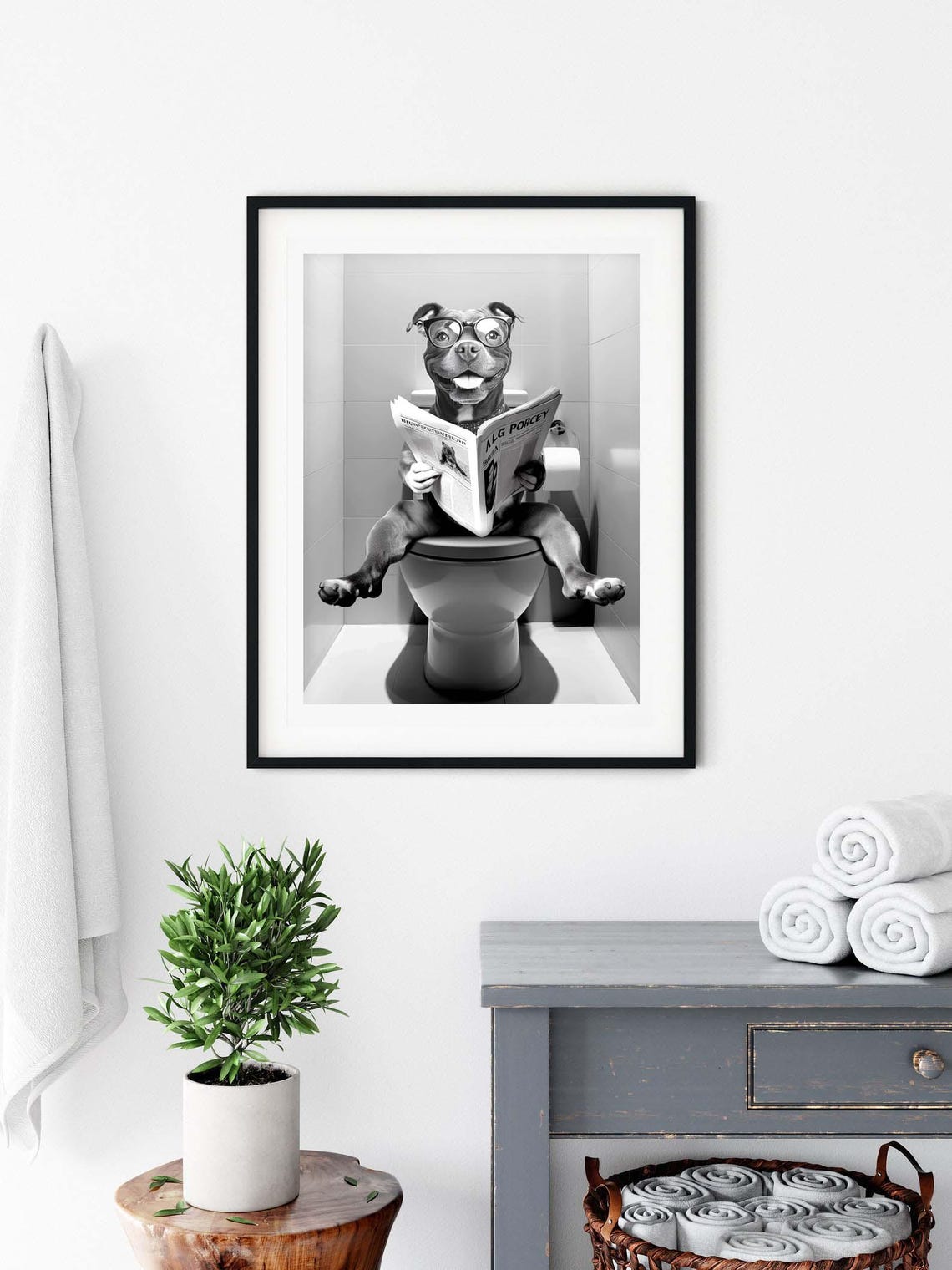 Staffordshire Bull Terrier Wall Art Funny Bathroom Decor Terrier In Toilet Animal In Toilet Staffordshire Bathtub Adorable Animal Print - Image 3