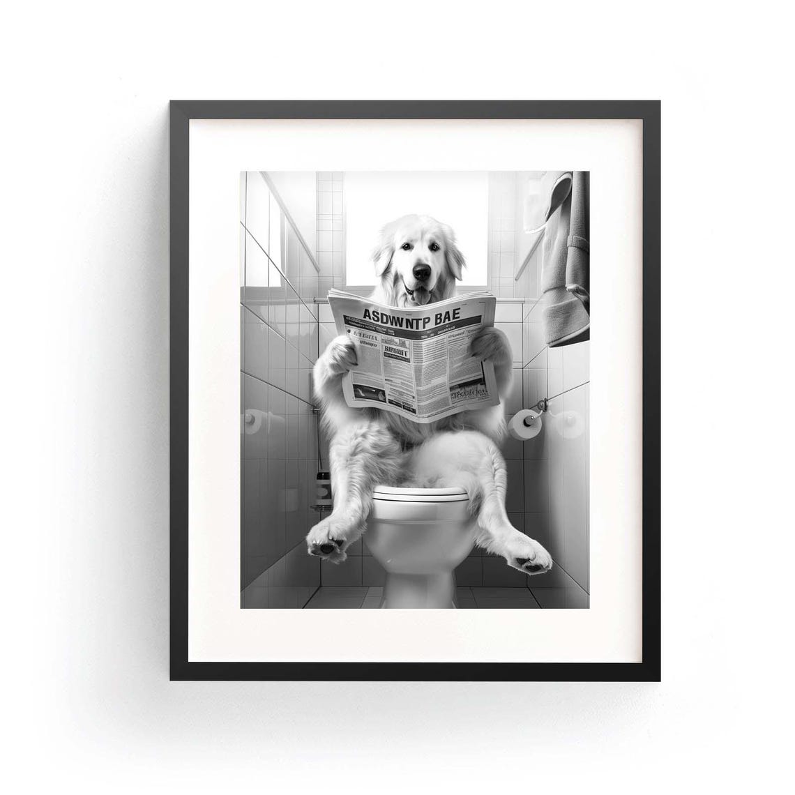 Great Pyrenees Reading Newspaper on Toilet Funny Bathroom Dog Poster