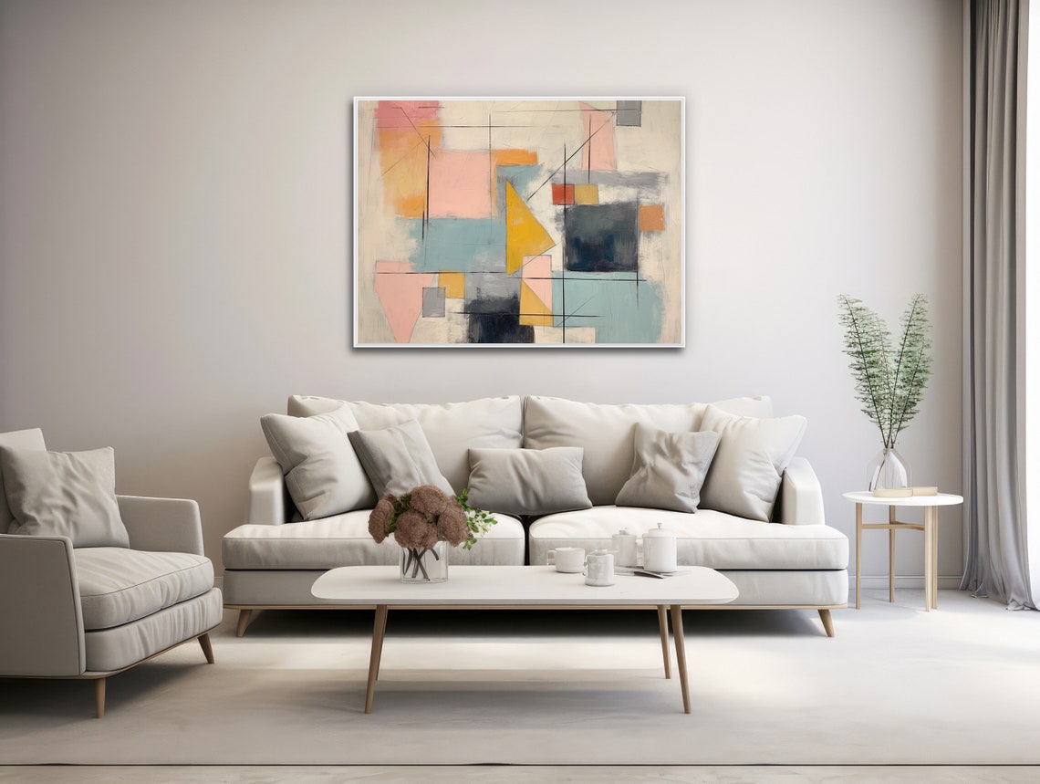 Colorful Pastel Geometric Abstract Blocks Soft Modern Boho Wall Art - Image 3