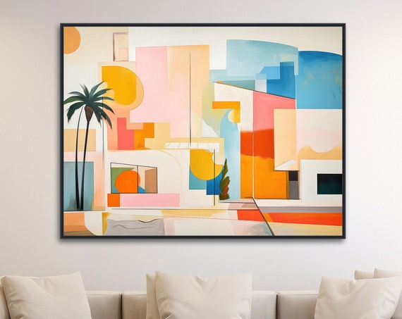 Mid Century Architecture Art Paper Print Or Framed Palm Springs Home Geometric Mid Century Painting Mid Century Metro 1