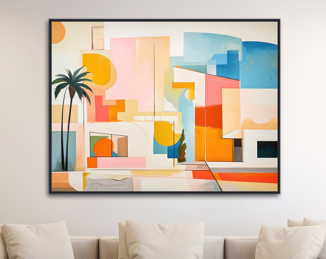 Palm Springs Mid Century Geometric Home Palm Tree Pastel Wall Art