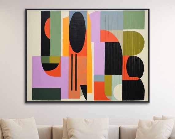 Large Mid Century Wall Art Framed Print Midcentury Modern Abstract Painting Large Geometric Artwork Lucky Charm