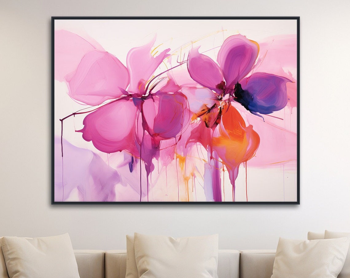 Large Pink Purple Orange Translucent Flowers Abstract Art Poster