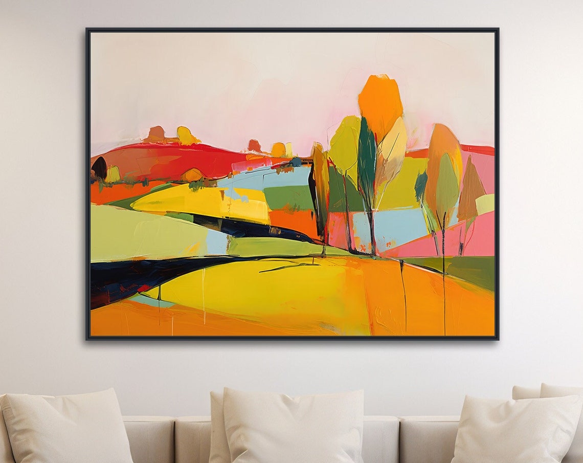 Warm Abstract Hillside With Tall Trees In Autumn Tones Poster