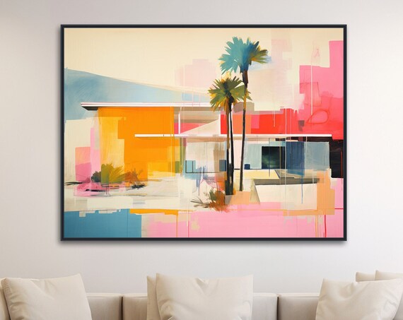 Mid Century Architecture Art Palm Springs Home Art Desert Abstract Painting Mid Century Framed Print Vintage Shades