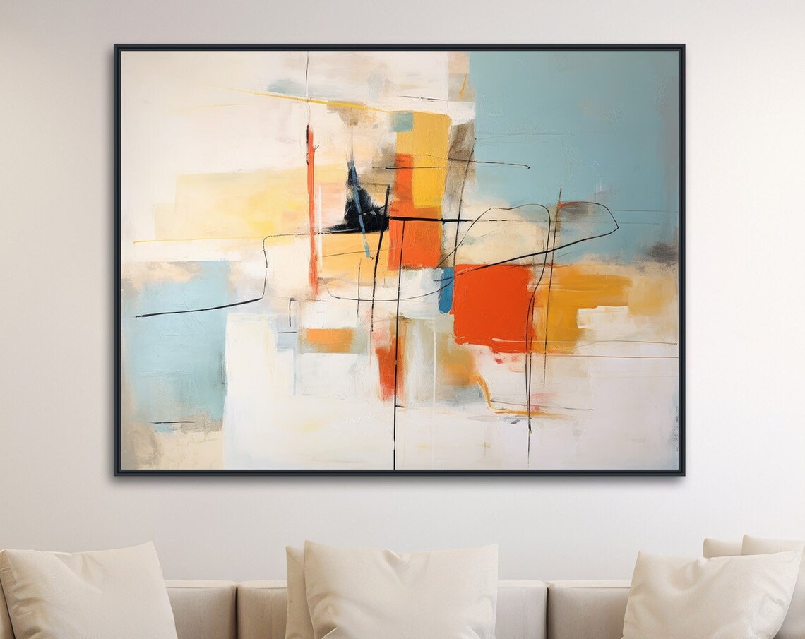 Large Abstract Blue Beige Orange Harmony Poster