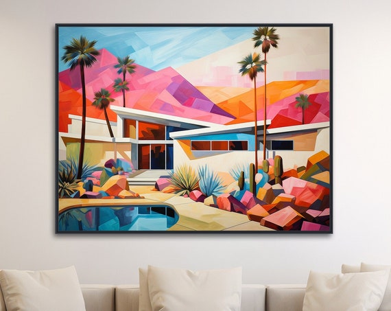 Mid Century Architecture Art Palm Springs Retro Wall Art Gicle Paper Or Print Modern Abstract Painting Retro Geometric 5