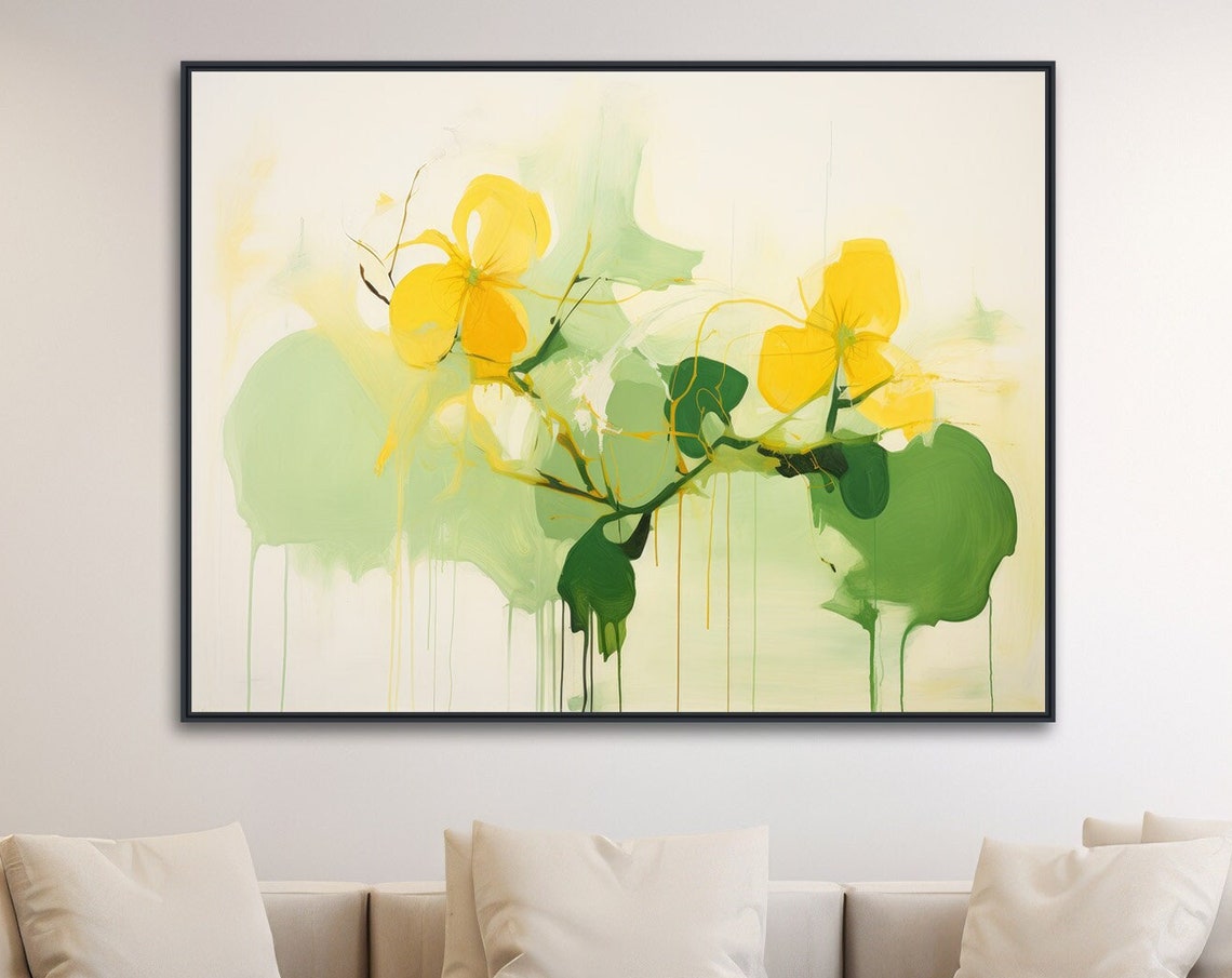 Yellow Watercolor Flowers Green Foliage Soft Botanical Art Poster