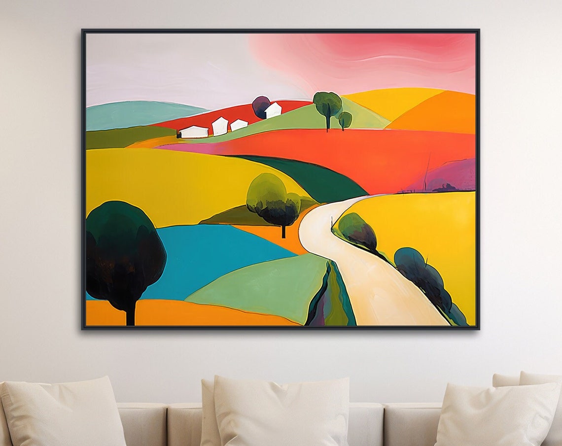 Vibrant Abstract Countryside With Winding Road Colorful Poster