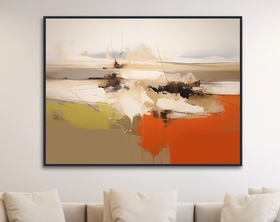 Abstract Landscape Painting Framed Print Modern Minimal Art Beige And Orange Wall Art Desert Earth Tones Desert View 1