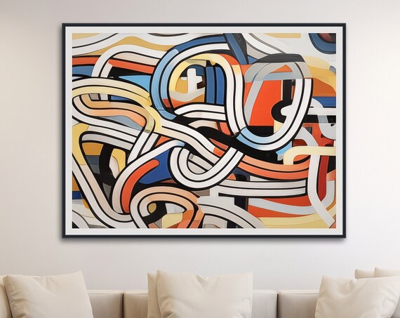 Colorful Abstract Wall Art Large Contemporary Line Art Framed Print Modern Abstract Expressionist Painting Lost Laces
