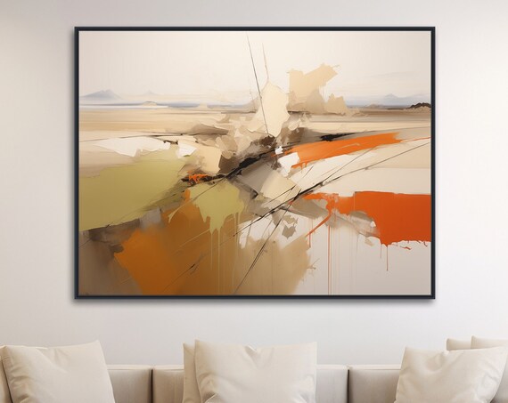 Abstract Landscape Painting Framed Print Modern Minimal Art Beige And Orange Wall Art Desert Earth Tones Desert View 2
