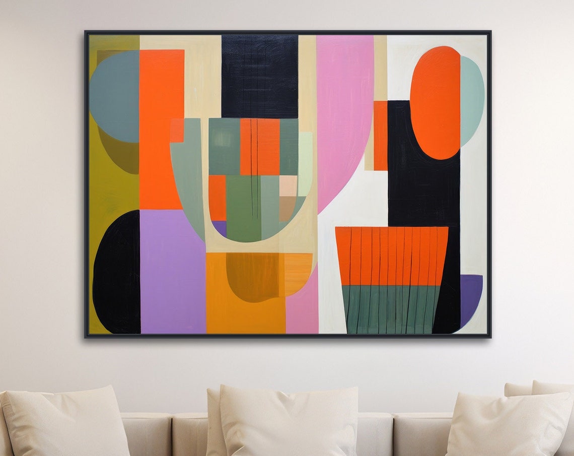 Large Mid Century Wall Art Framed Print Midcentury Modern Abstract Painting Extra Large Geometric Artwork Charmed