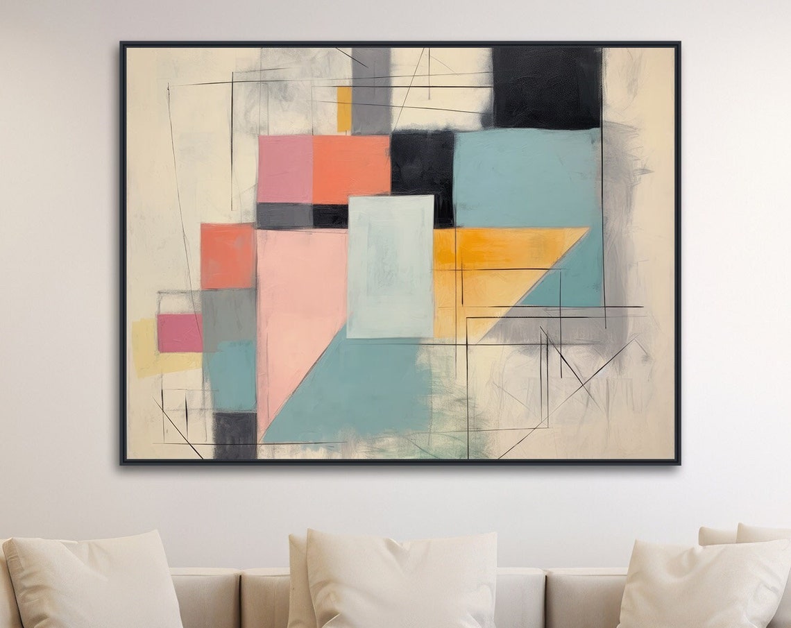Pastel Color Blocks Abstract Pink Teal Yellow Modern Minimal Wall Art