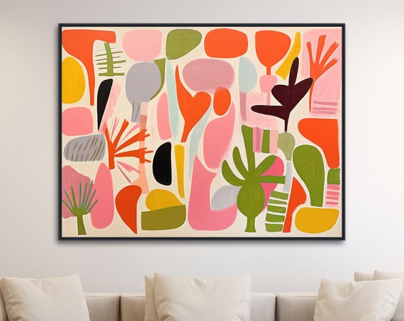 Boho Abstract Wall Art Primitive Simple Shapes Modern Geometric Organic Pastel Painting Large Print Or Framed Playtime