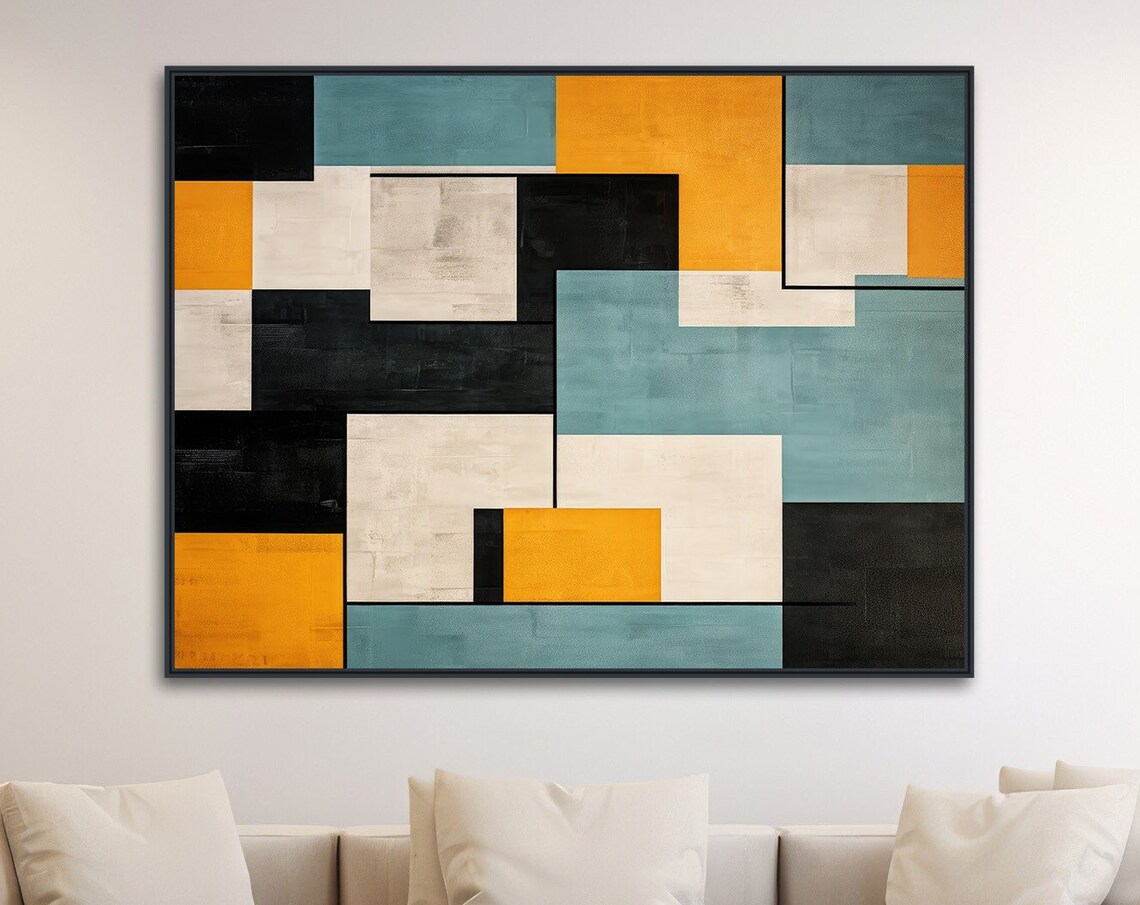 Large Geometric Wall Art, Mid-Century Modern Abstract