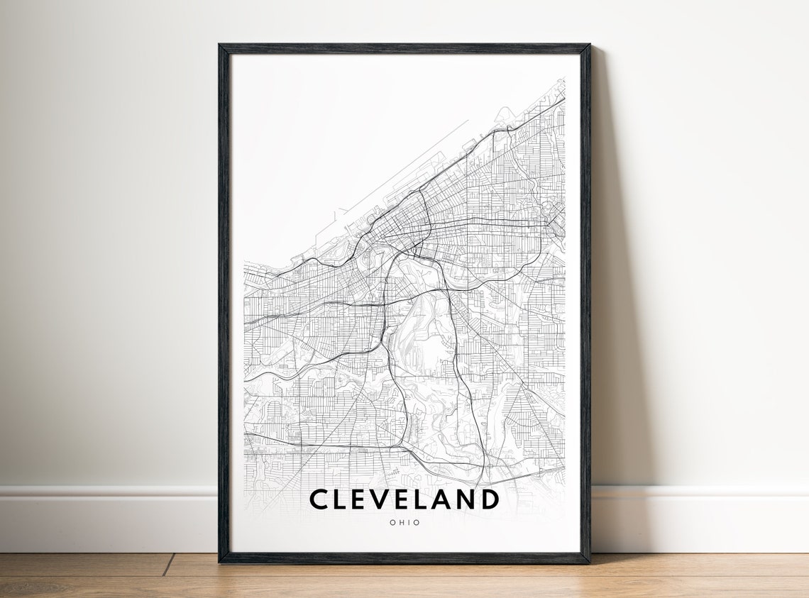 Cleveland Black and White Map Art Print